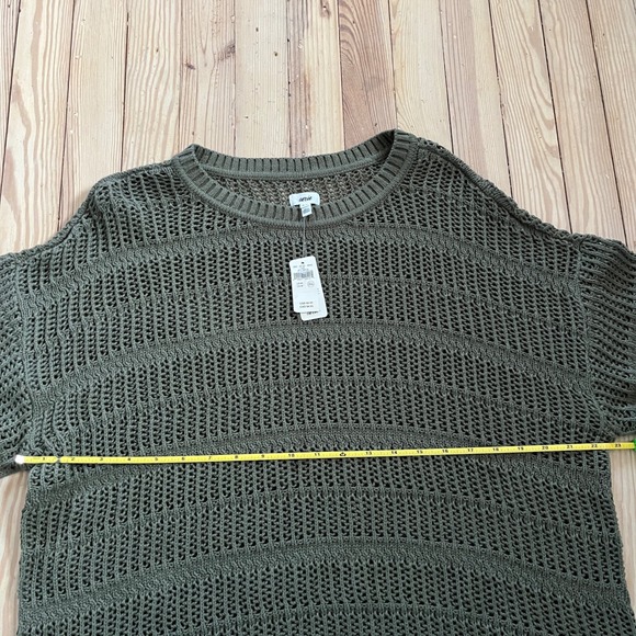 Aerie Crochet Oversized Open Knit Sweater Green Short Sleeve Crew Women's Medium - Picture 7 of 7